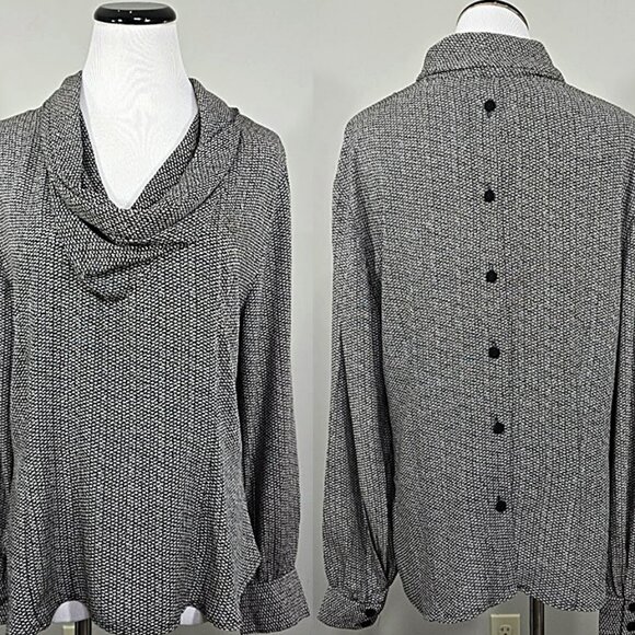 Vintage Componix Cowl Neck Crepe Top 14 Women 80s Button Back Avant Garde Blouse - Picture 1 of 8